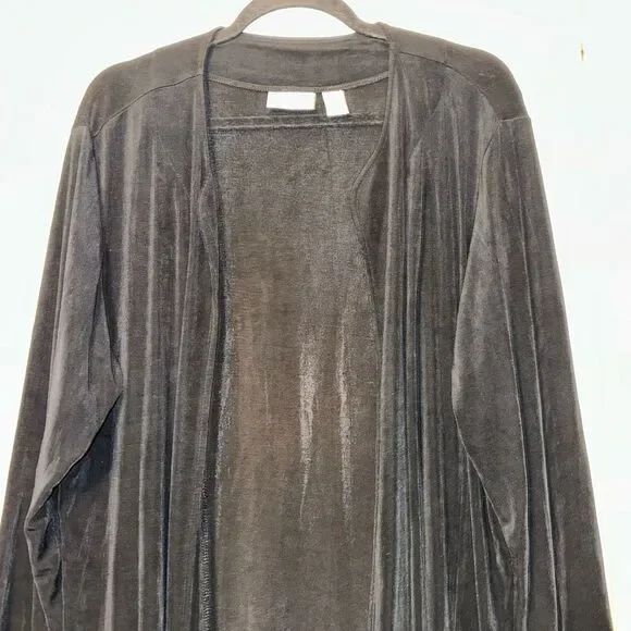 Chicos Travelers XL Open Front Slinky Long Sleeve Cardigan Solid Black Color EUC - Picture 3 of 11